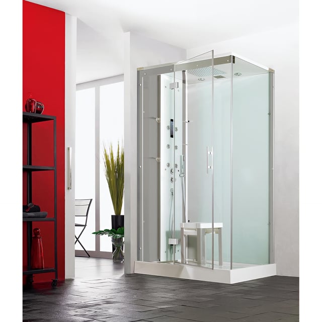 Cabina de ducha rectangular Horizon 120x91 cm puerta corredera de acero plato hidro-hammam 12,5 cm