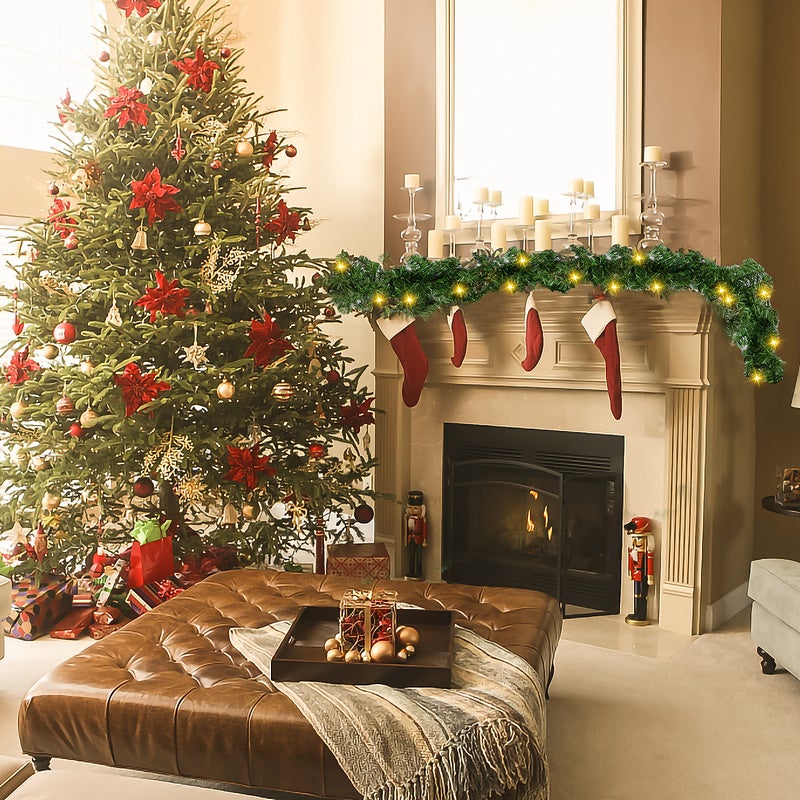 Couronne de Noël Guirlande de Noël 5m 100 LEDs- lumineuse Décoration en sapin artificiel - avec lumières blanc - chaud pour porte/fenêtre/balustrade - 7