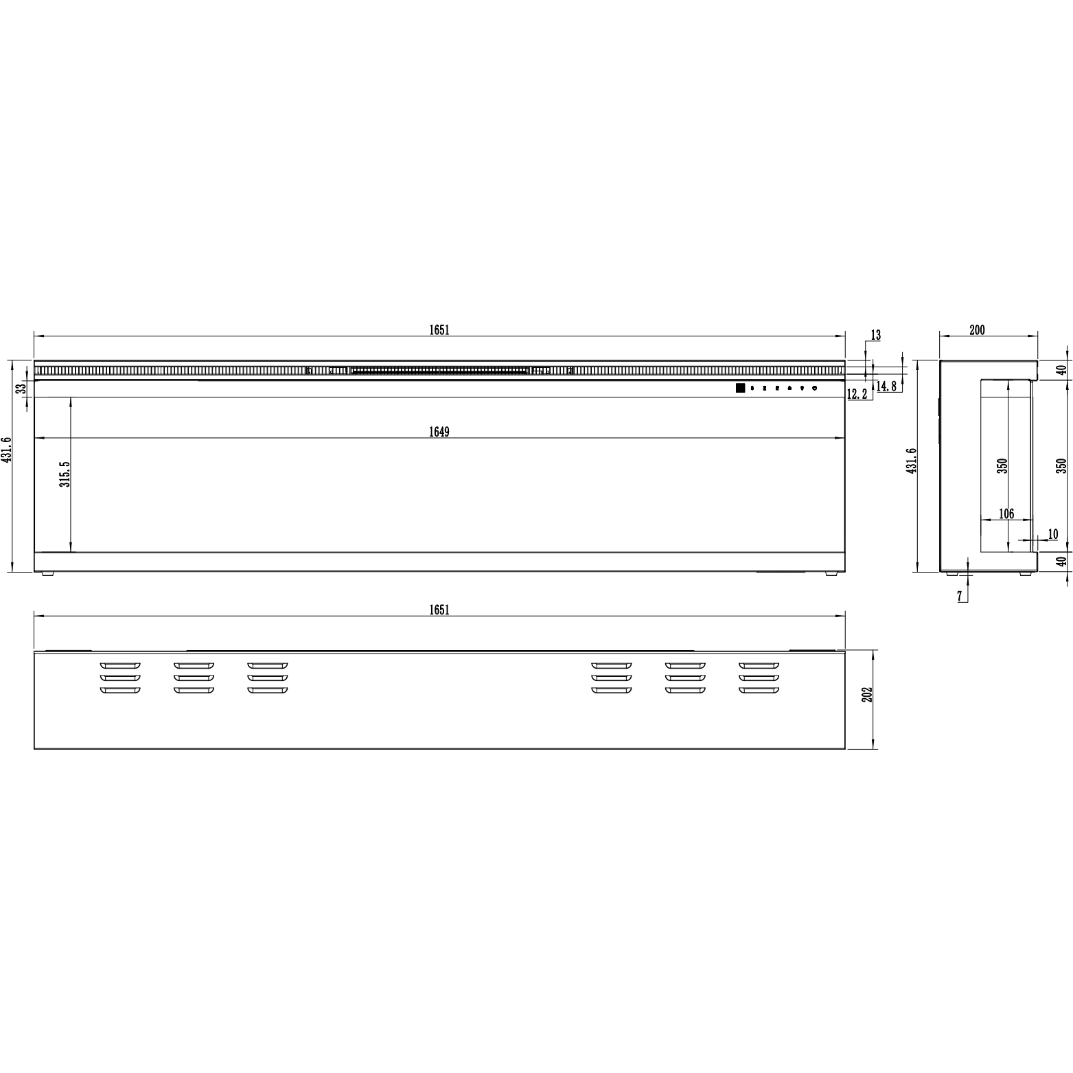 Cheminée électrique à 3 côtés AFLAMO Unique 166 - feu premium - murale ou encastrable - 165x44x20 cm - cheminée LED décorative - chauffage 750/1500 W - 9