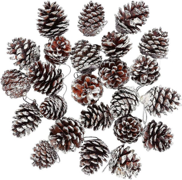 24 peças de pinhas naturais de Natal, estilo rústico, com cordão, para pendurar, enfeite de inverno, 5 cm