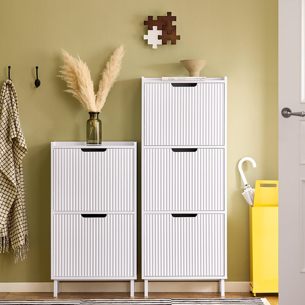 SoBuy FSR177-H-W Meuble à Chaussures Armoire à Chaussures, 3 Portes abattantes, Meuble d'Entrée, Blanc - 2