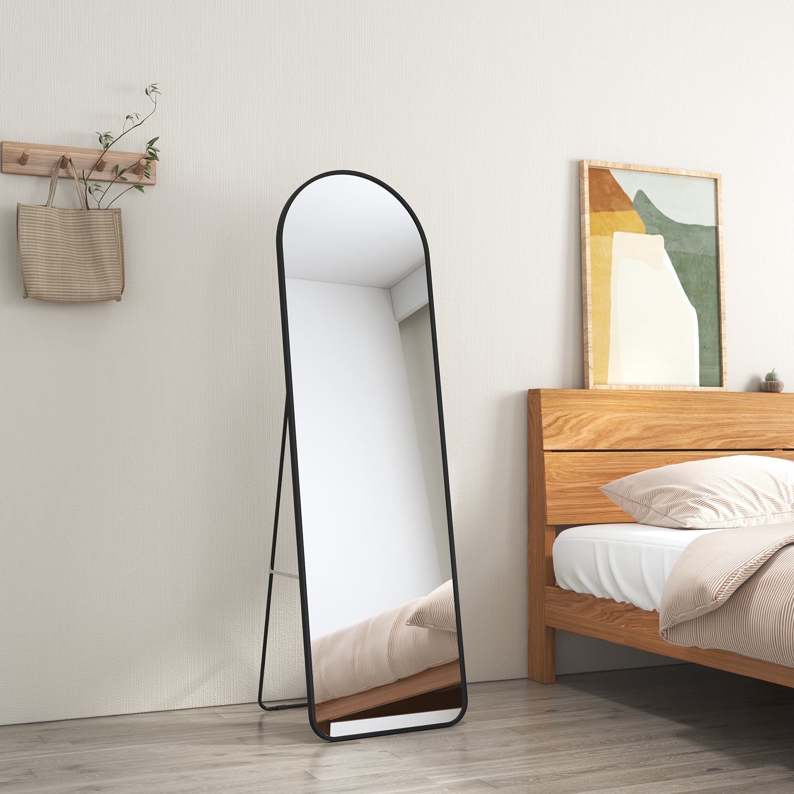 Emke espejo de pedestal 147x45cm marco negro espejo de pedestal con película inastillable, para salón o dormitorio