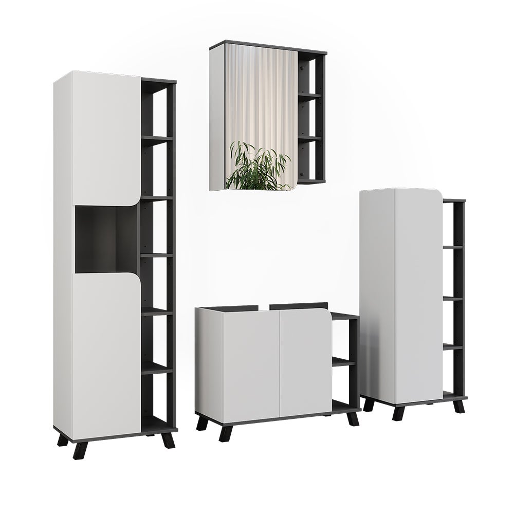 Vicco Zestaw mebli łazienkowych Karen, Antracyt/biały, 4 części