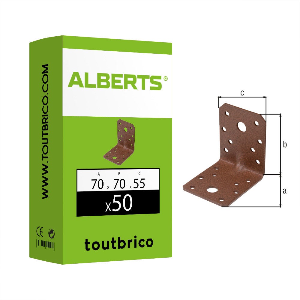 Boite 50 équerres renforcées nervurées 70 x 70 x 55mm brun | Leroy Merlin