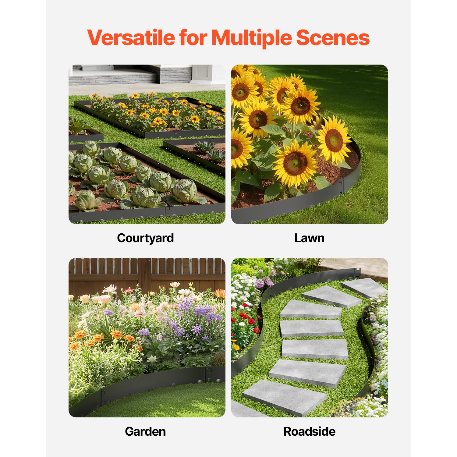 Bordure Métallique de Jardin 5 Pièces en Acier Antirouille SucceBuy, 990 x 181 mm, Séparateur Flexible pour Pelouse Allée Cour Massif - 4