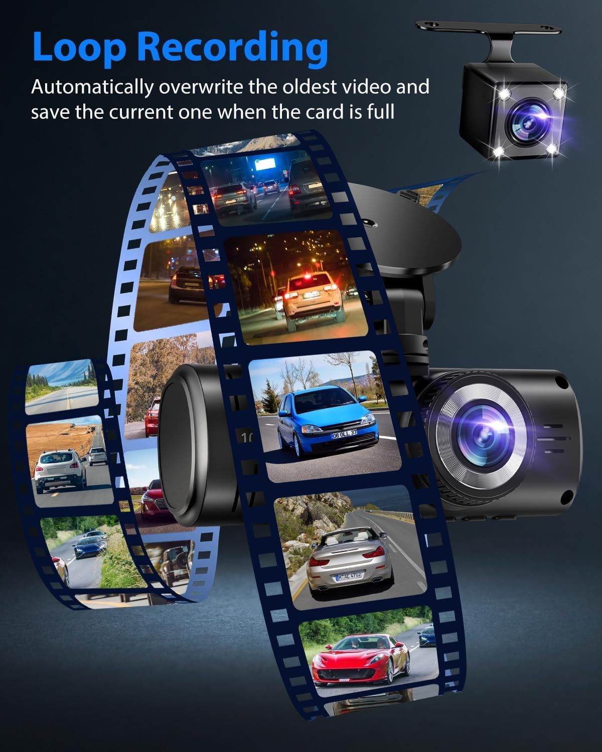 Dash Cam Avant & Arrière 1080P, Caméra Voiture 3 Canaux 32 Go : Vision Nocturne, Enregistrement Boucle, Stationnement 24h, Capteur G - 5