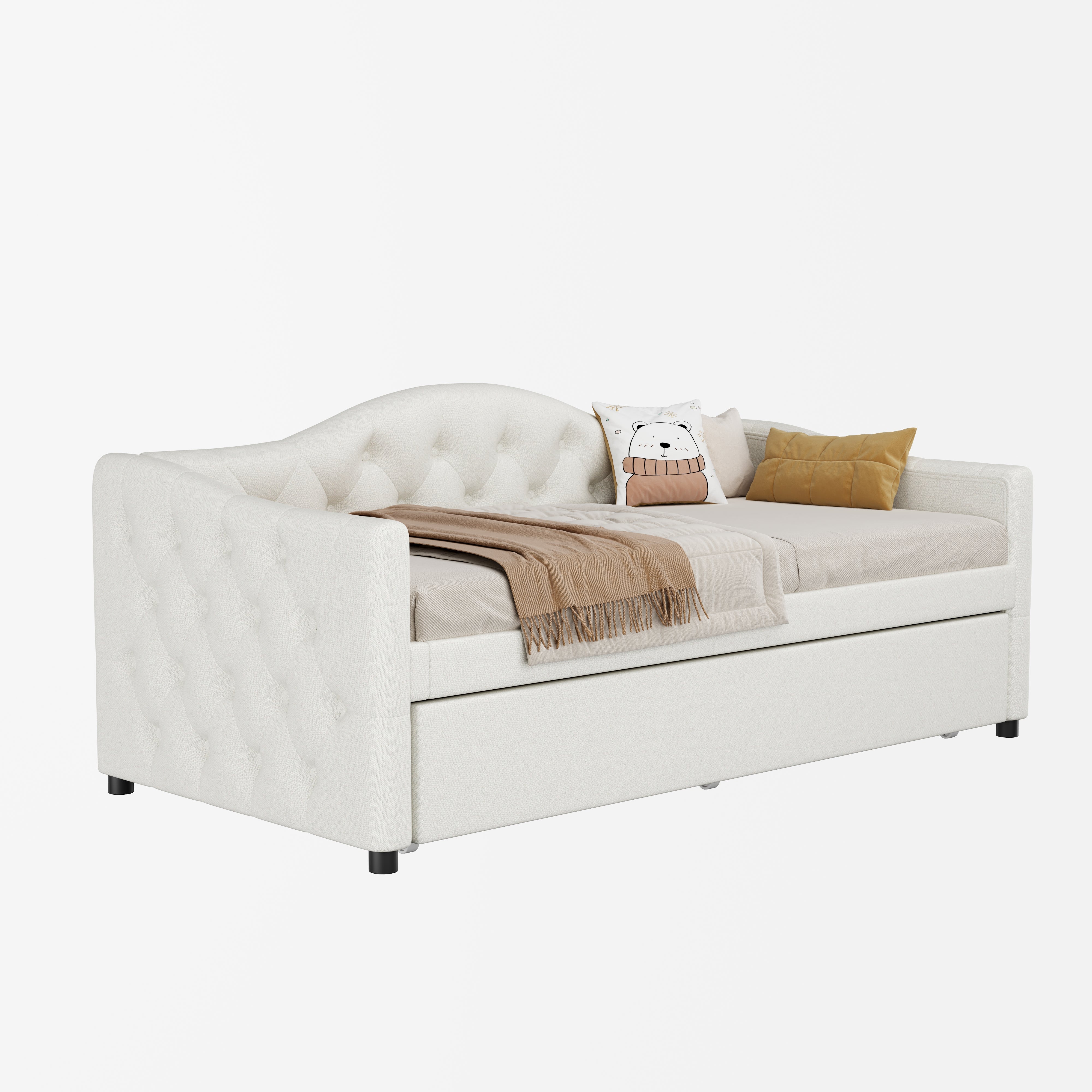 Cama nido 90 x 200 cm + cama 90 x 190 cm, sofá cama - tejido lino - color beige (sin colchón) - 5