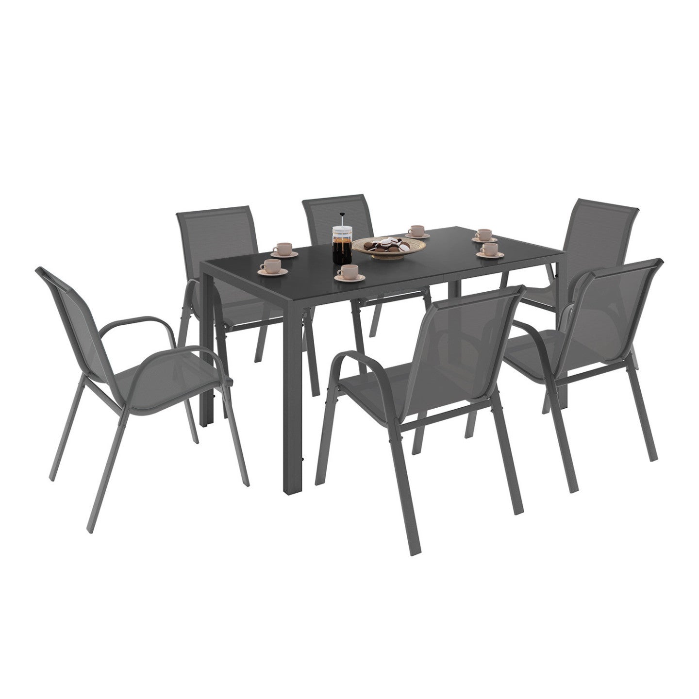 Salon de jardin MADRID table 150 CM et 6 chaises empilables gris anthracite - 2