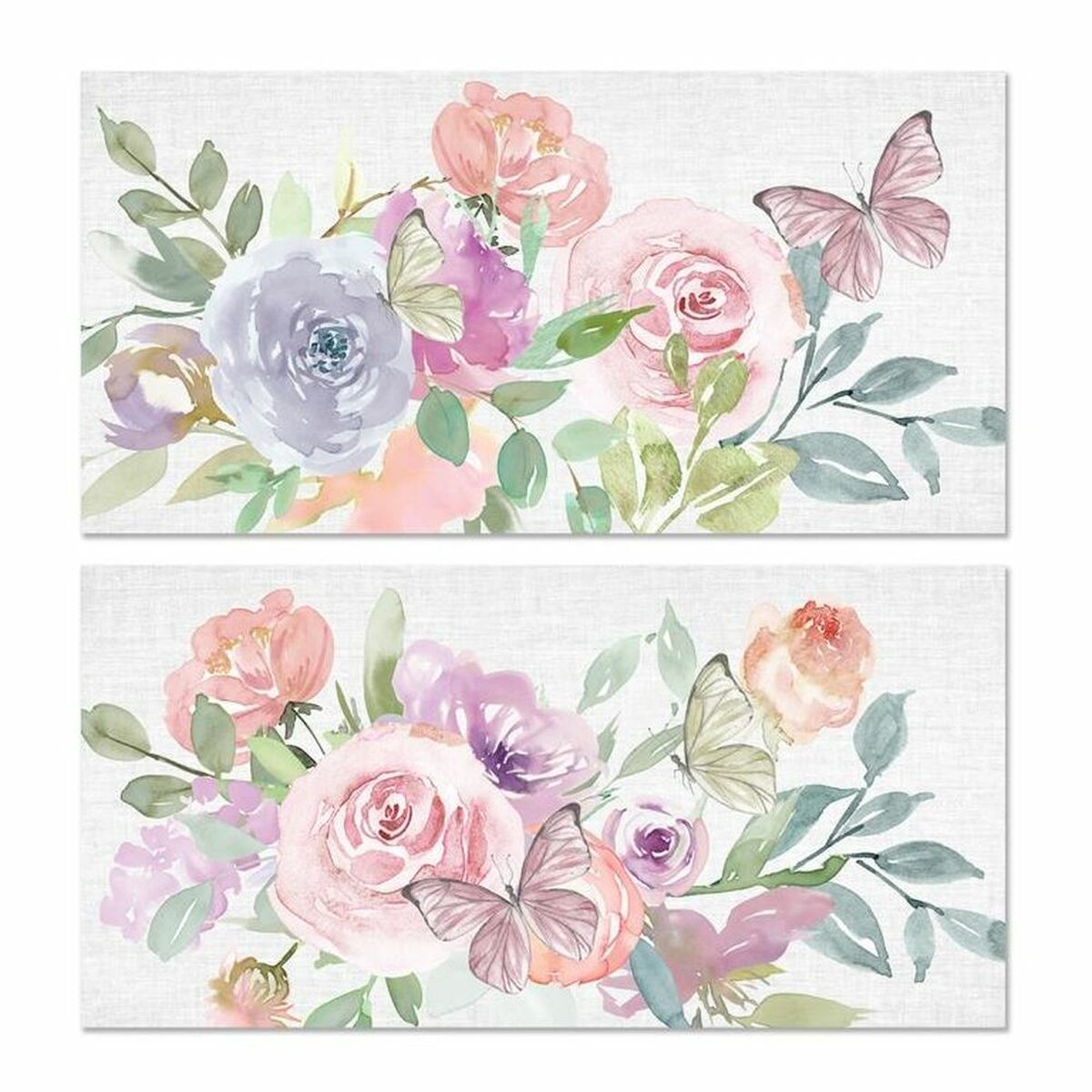 Cuadro dkd home decor 120 x 3 x 60 cm flores shabby chic (2 unidades)