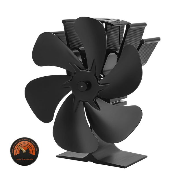 Ventilateur à Poêle,6 pales Ventilateur de cheminée with thermometer,Ventilateur Poele Bois,Alimenté Thermiquement Ventilateur