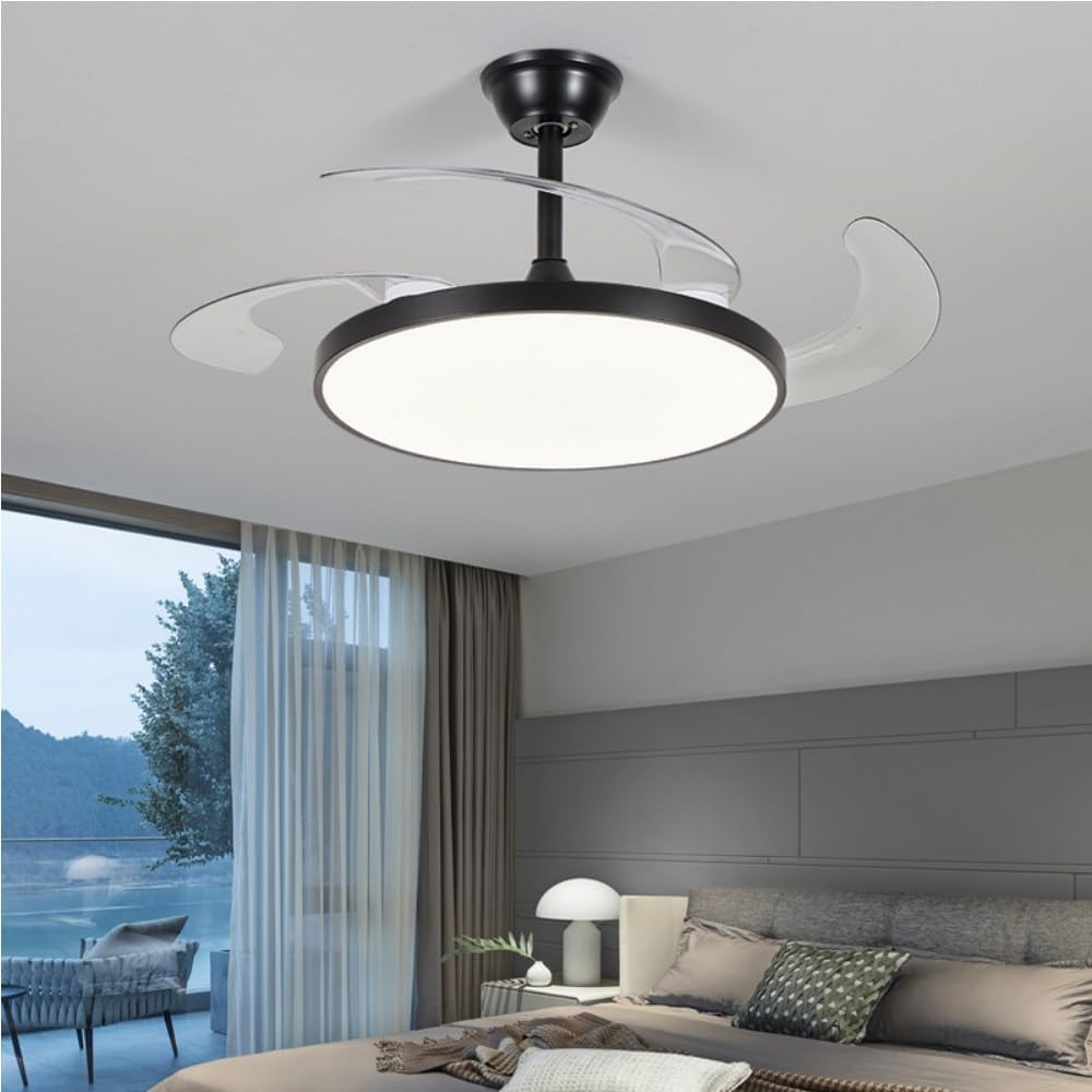 Sofucor Ventilateur de plafond de 52 pouces avec lumière et télécommande - 3 pales solides en noyer, moteur DC silencieux, 6 vitesses 5000 CFM, LED tri-couleur variable avec mémoire, minuterie et