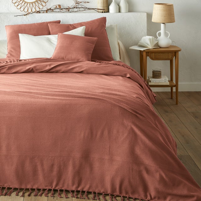 Dessus de lit frangé coton, Nedo - Terre cuite - 180 x 230 cm