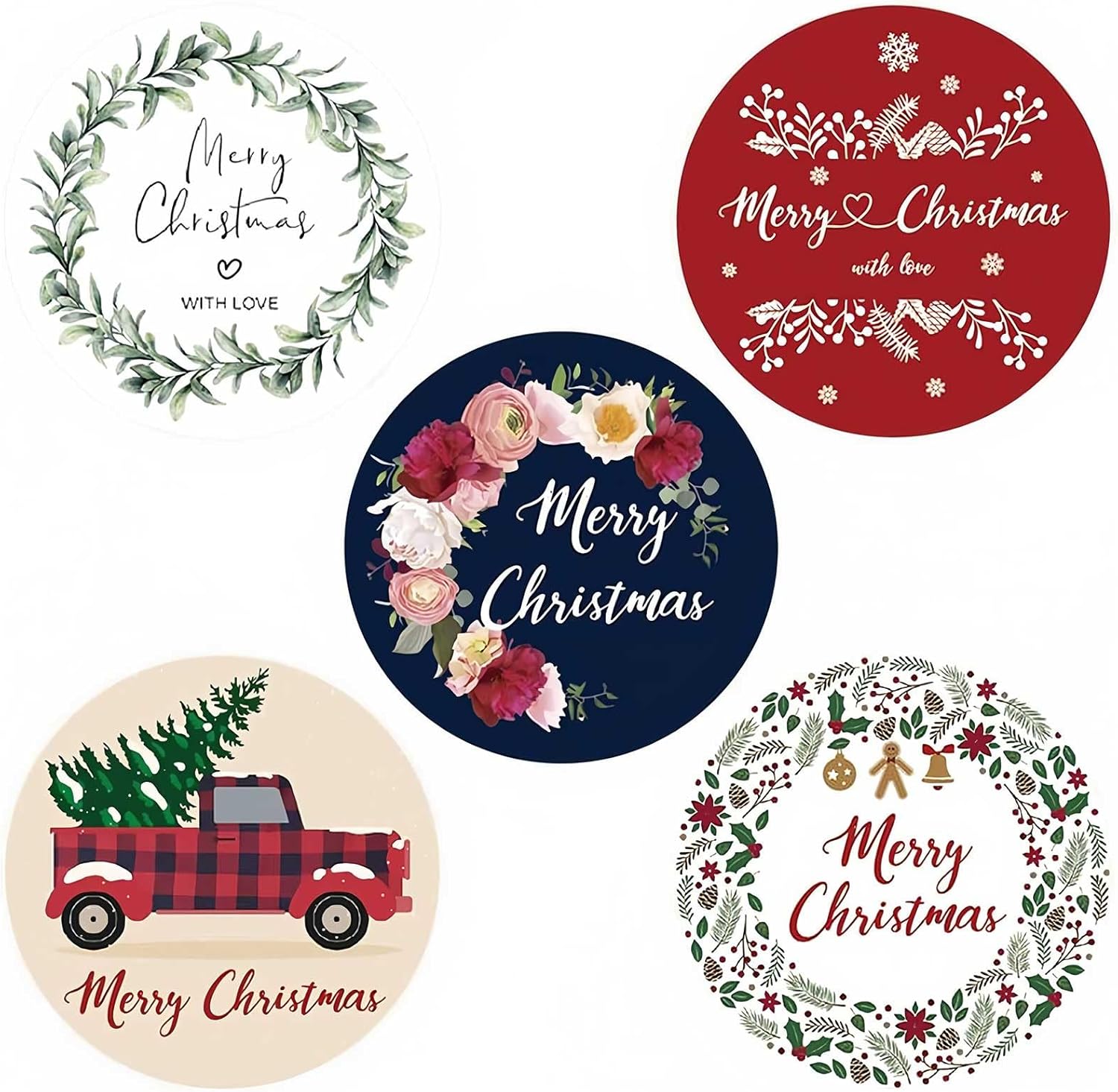 Autocollants Cadeau de Noël, 500PCS Étiquettes Autocollantes de Noël 2.5cm - 5