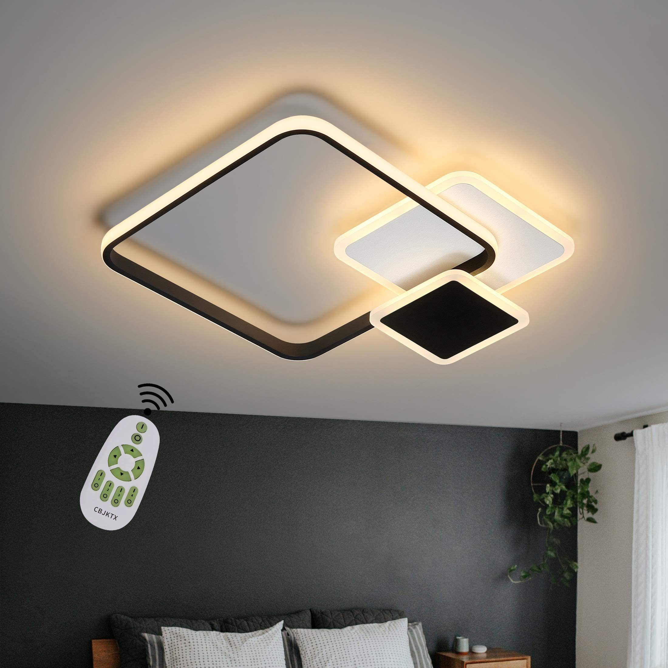 NETTLIFE Lampa sufitowa LED 45*41cm, 46W, 3000K-6000K, ściemniana, czarna, do sypialni, kuchni biurowej