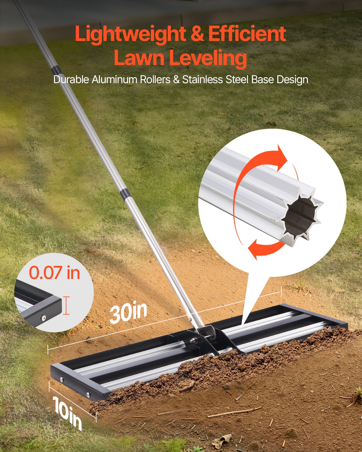 Râteau De Nivellement Pelouse VEVOR – Plaque 762x254 Mm, Manche Réglable, Acier Carbone, Pour Jardin, Terrain - 4