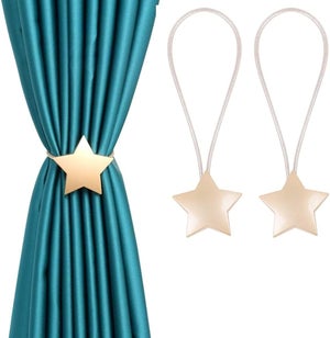 OCIOLI 2 fermatenda con perline in legno, stile bohémien, fermatende per tende da parete, fermatende con ganci, decorazione per camera da letto