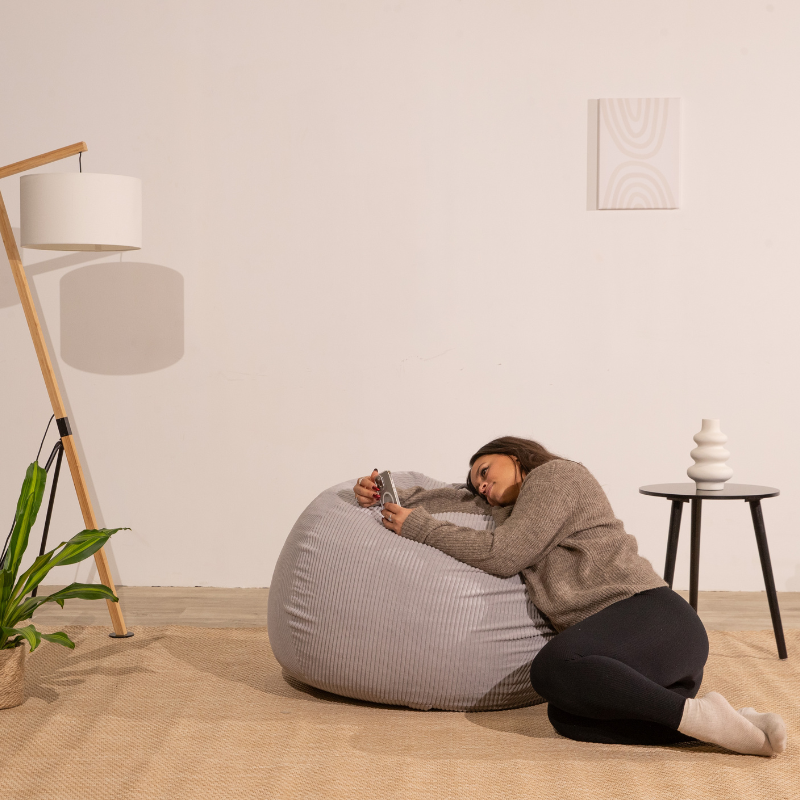 Pouf poire déhoussable velours côtelé BANANAIR 105x85 cm gris clair - 7
