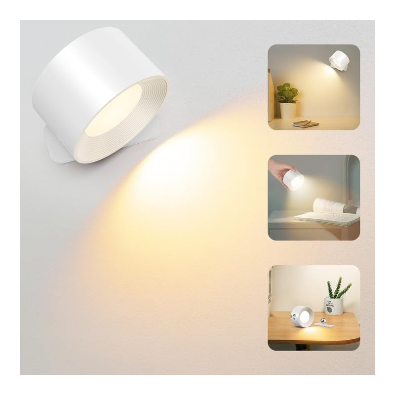 Kinkiet wewnętrzny, lampa LED z możliwością ładowania dotykowego, z portem ładowania typu C, 3 poziomami jasności, 3 temperaturami barw, lampka nocna