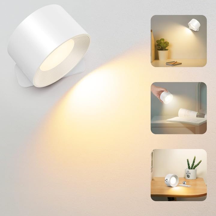 Applique Murale Rechargeable HOTUT Applique Murale Interieur, 2 Pcs Lampe Murale Rotatifs 360 Applique Murale Sans Fil