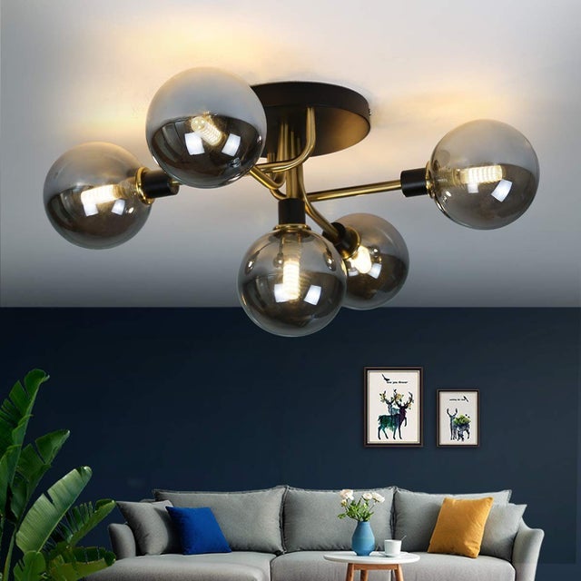 NETTLIFE Lampa sufitowa do salonu ze szklanymi kulami 5 lamp G9 (bez żarówki)