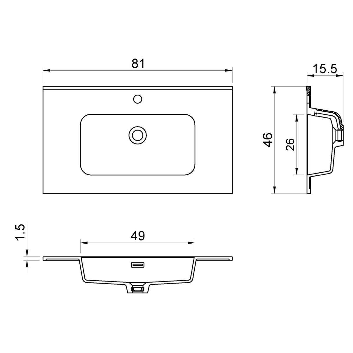 Meuble salle de bain ANCONA 80cm – Plan vasque Solid surface, 2 tiroirs, finition Finition Chêne Naturel, H 54cm x P 45cm - 6