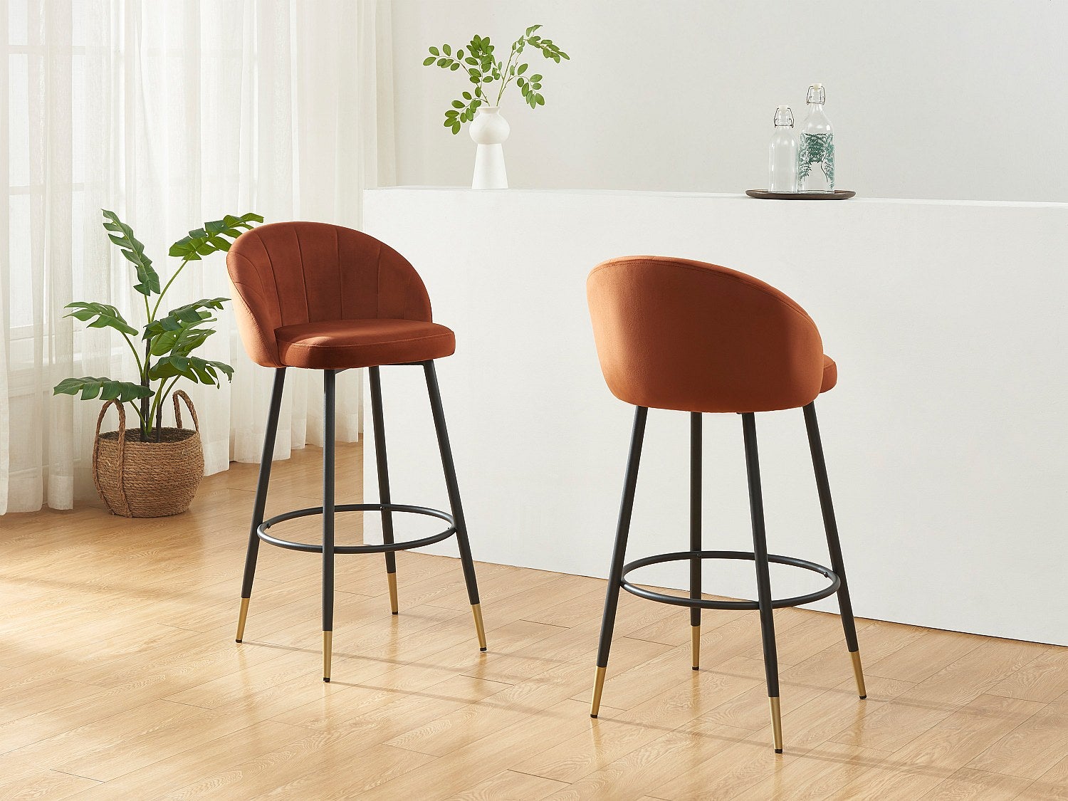 Zestaw 2 stołków barowych z weluru i metalu - Terakota - ELIRAM
