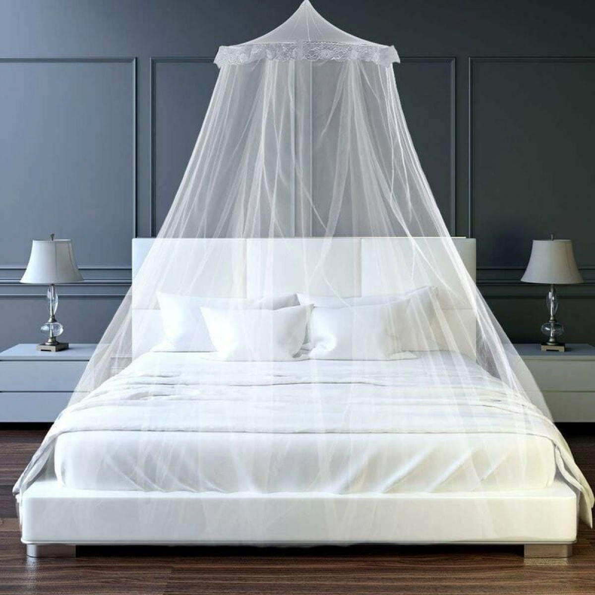 Mosquitera, mosquitera de cama gran mosquitera de poliéster para camas individuales y dobles, 1 pieza de aros, mosquitera con dosel y para exteriores