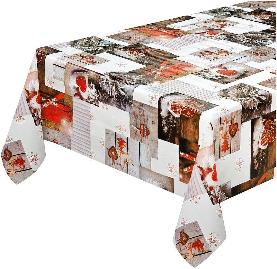 Mantel de navidad 140x280 cm resistente a las manchas plastificado vintage chic corazones