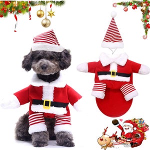Costume De Noël Pour Chien Et Chat – Sweat à Capuche Chaud Avec Motifs Sapin Et Père Noël – Tissu Flanelle Doux – Trois Tailles S, M, L