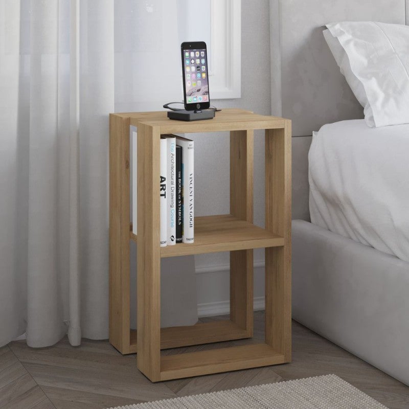 Tavolino Laterale a 2 Ripiani, Piccolo Comodino con due Vassoi Rimovibili, Portavasi Alto in Metallo per Interni o Esterni, Espositore per Fioriere, per Camera da Letto, Soggiorno, Balcone(White,20cm