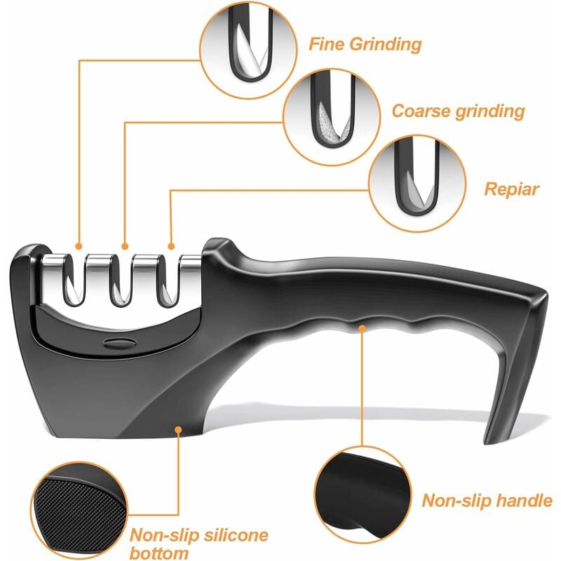 Affilacoltelli, affilatrice professionale 3 in 1, affilatrice manuale per coltelli in acciaio inox di tutte le dimensioni (pietra in acciaio dorato + - 2