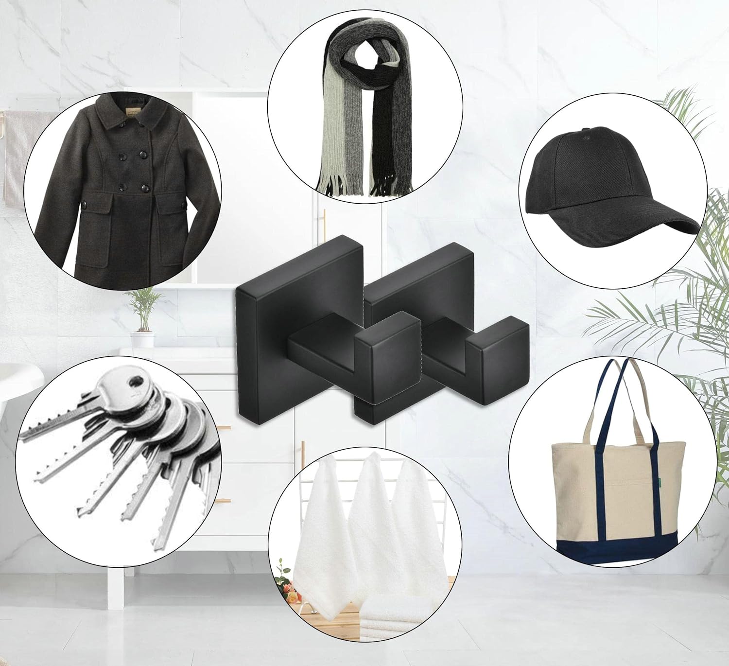 2 Pièces Crochet de Salle de Bain Noir, Crochet Mural Home Patère à Crochets, Crochet en Acier Inoxydable - 4