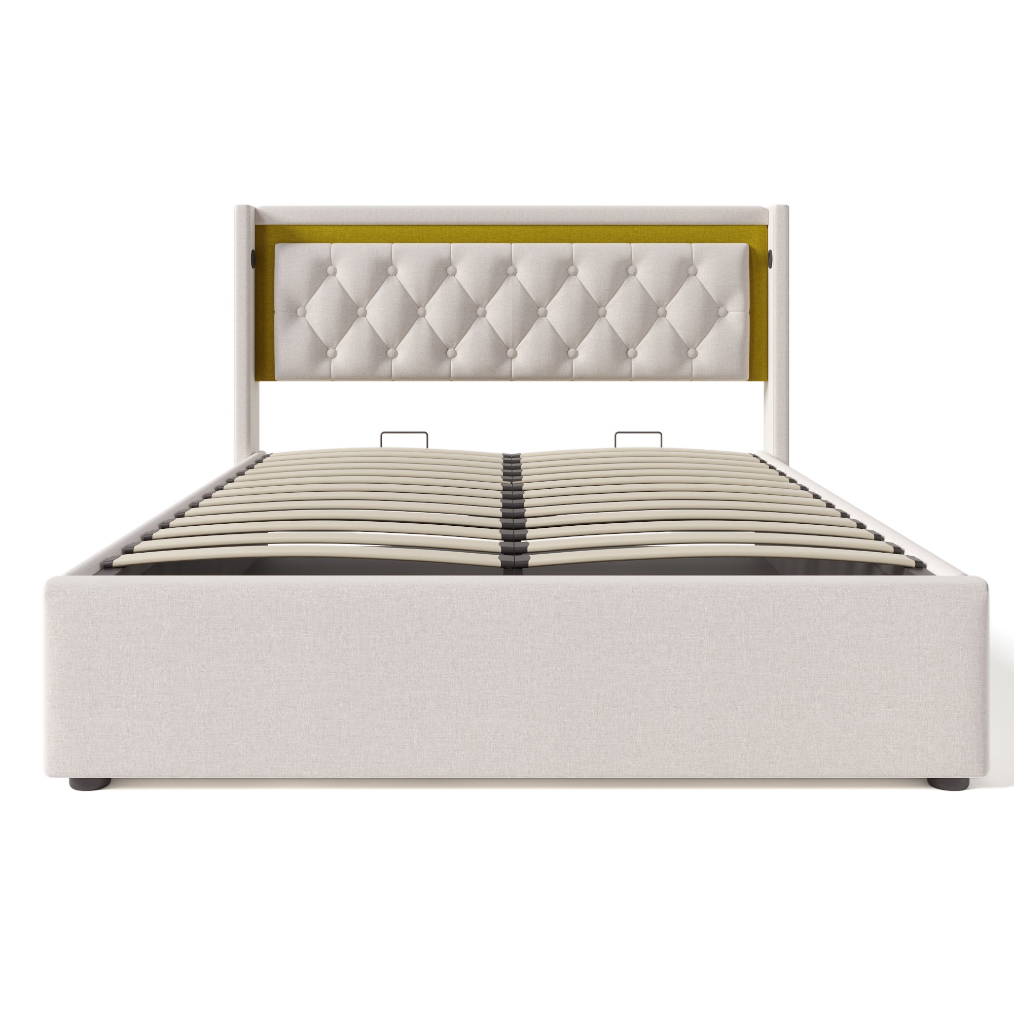 Cama tapizada para adultos 140x200 cm con LED y USB-C, lino beige (sin colchón) - 7