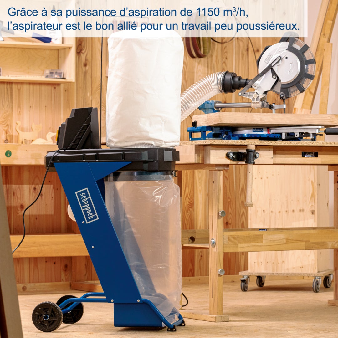 Scheppach Aspirateur à copeaux DC500 – Volume 75L – 550W – Débit d'air 1150 m3/h – Kit d'adaptateurs 4 pièces inclus – Flexible 2 m + 5 sacs inclus - 4