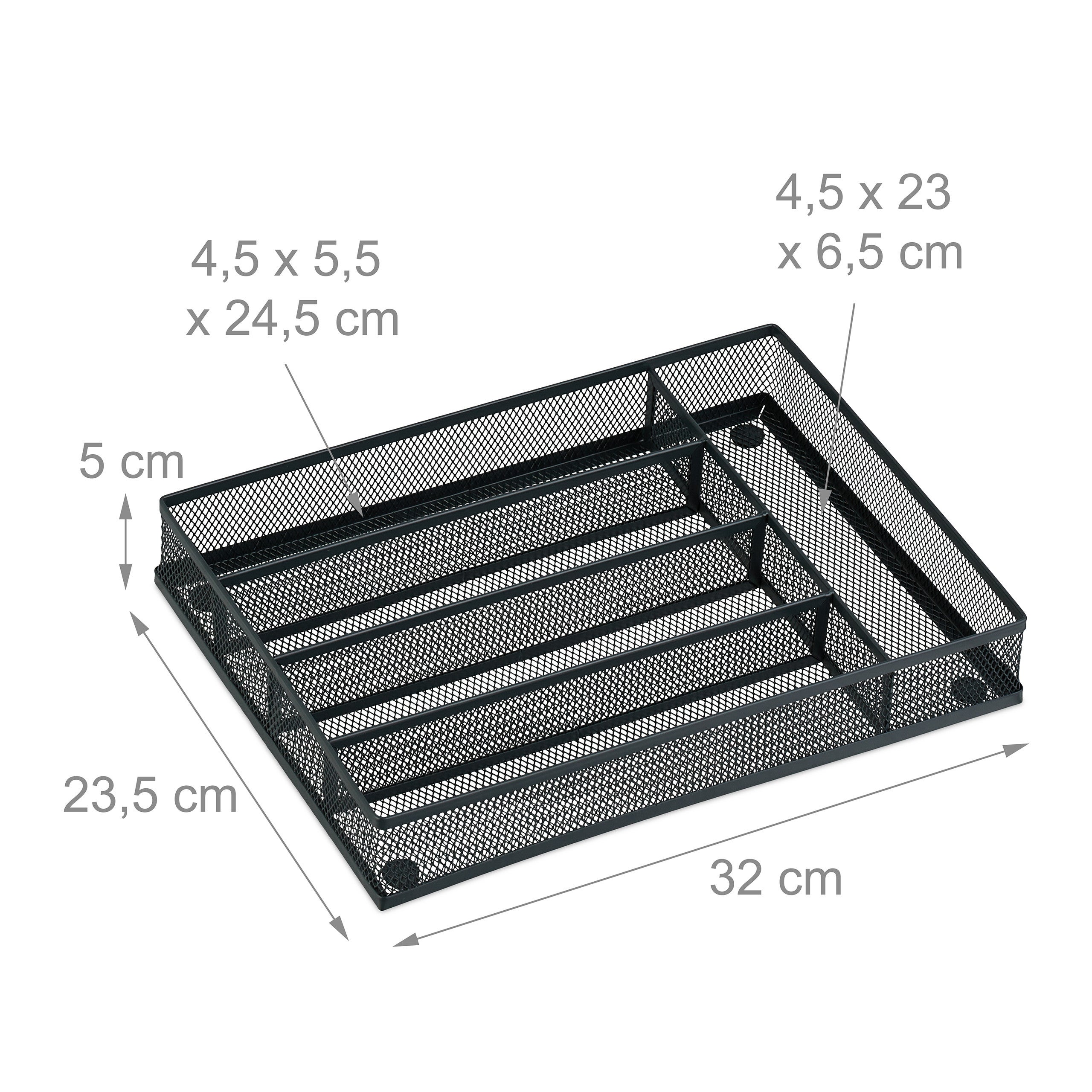 Portaposate per cassetto, vassoio per posate, AxLxP: 5x23,5x32 cm, 5 scomparti, cucina, in acciaio, antracite, Relaxdays - 4