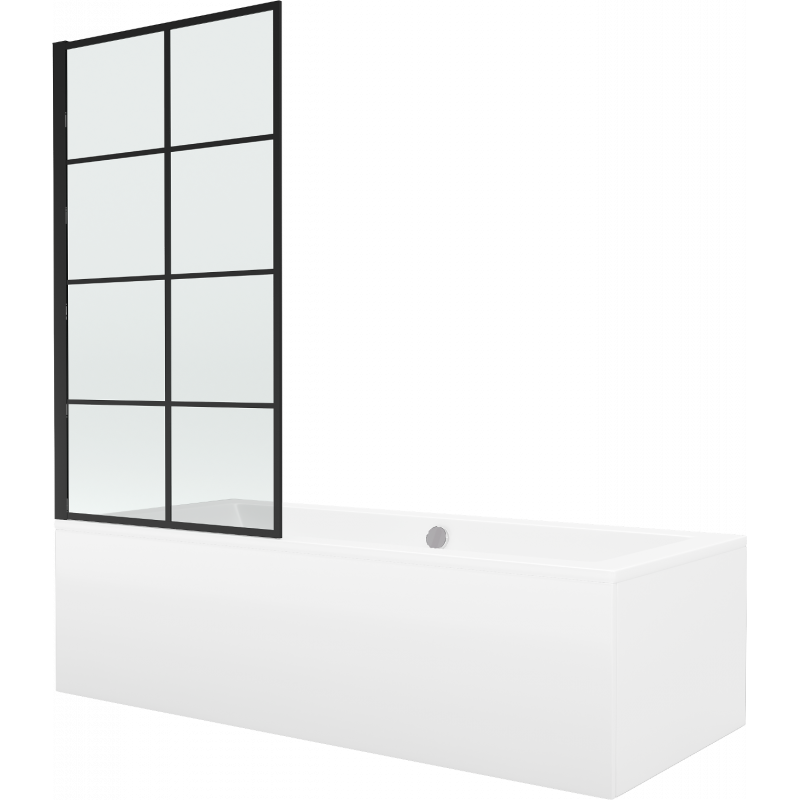 Mexen Cube wanna prostokątna 180 x 80 cm z obudową i parawanem 1-skrzydłowym 80 cm, czarny wzór fix - 550518080X9308007077