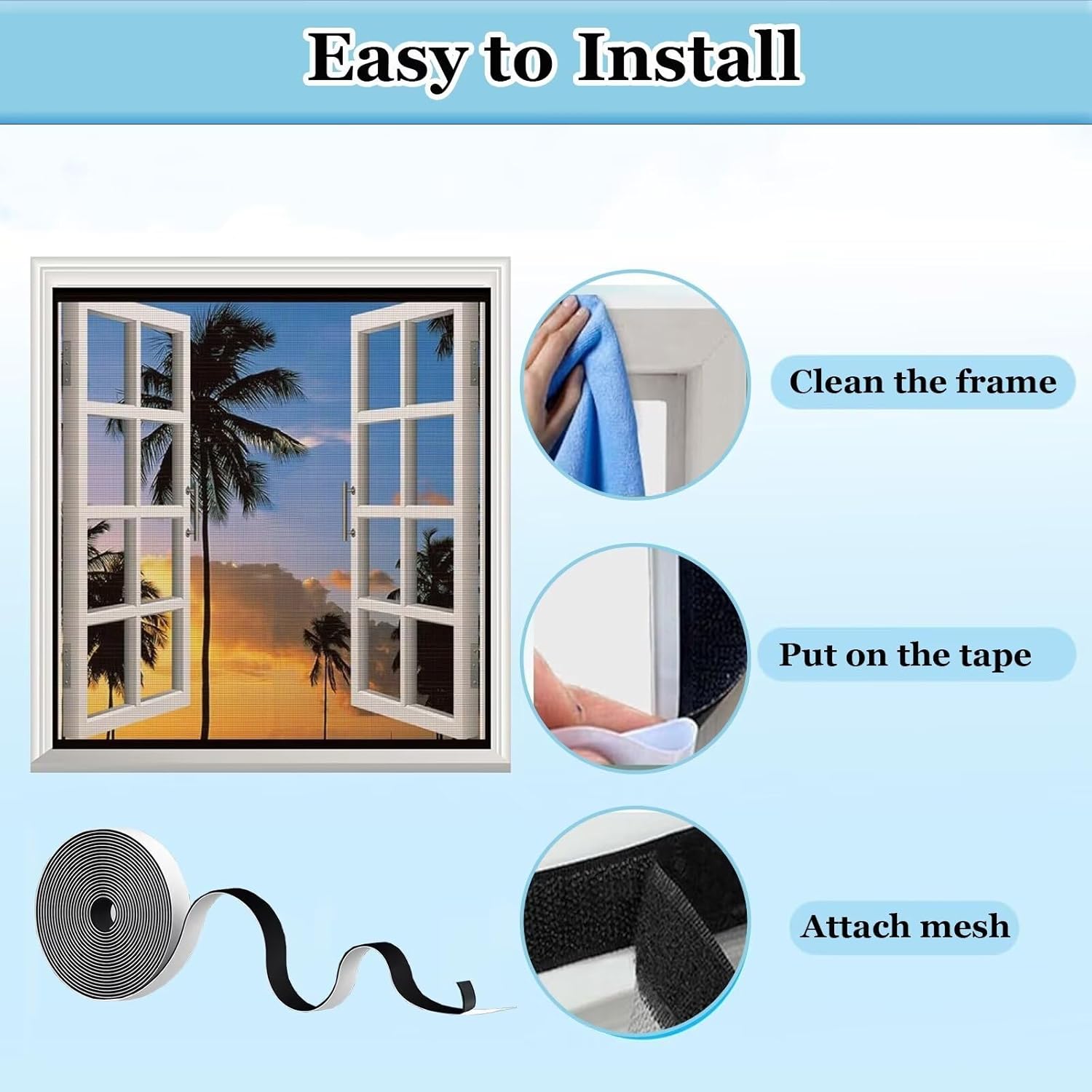 Mosquitera para ventanas 70x100cm, enrollable, mosquitera transparente para ventanas con cinta - 5