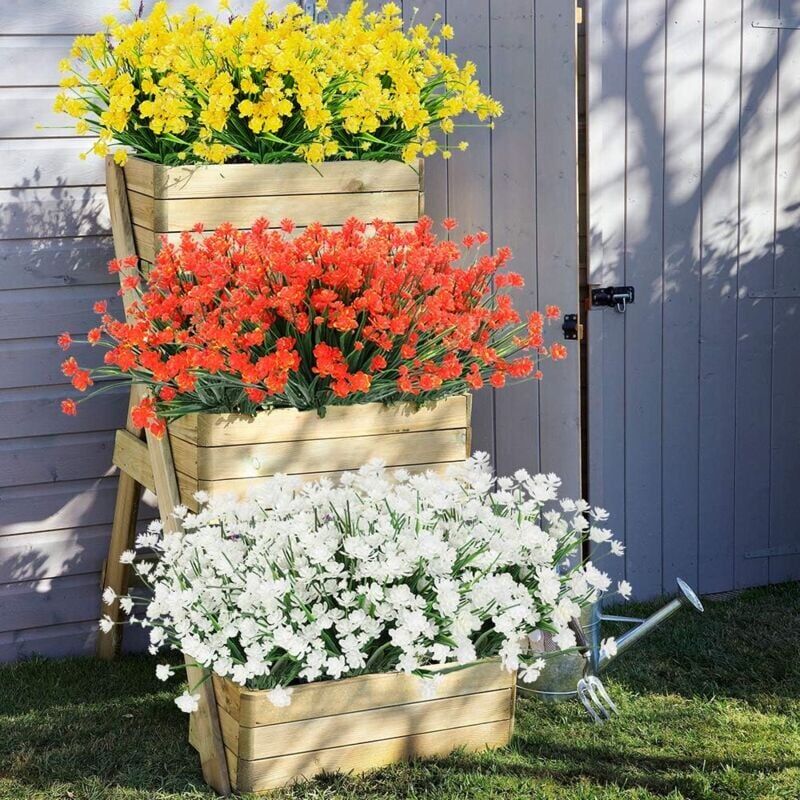 Plante fleurie artificielle　Plantes et fleurs artificielles d'extérieur résistantes aux UV Blanc 8PCS - 4