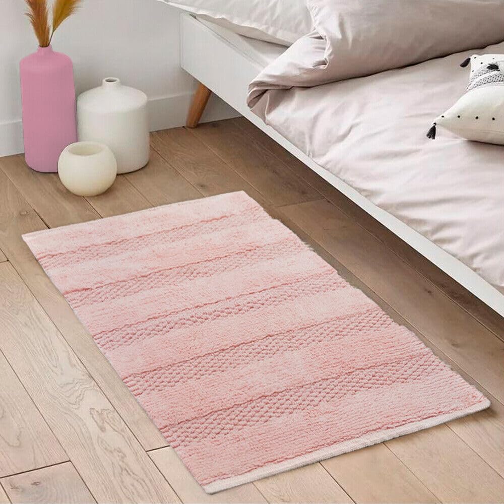 Tapete Banho Sala 50x80 Cm Macio Puro Algodão Tapete De Cabeceira Banho Absorvente Antiderrapante Rosa - 3