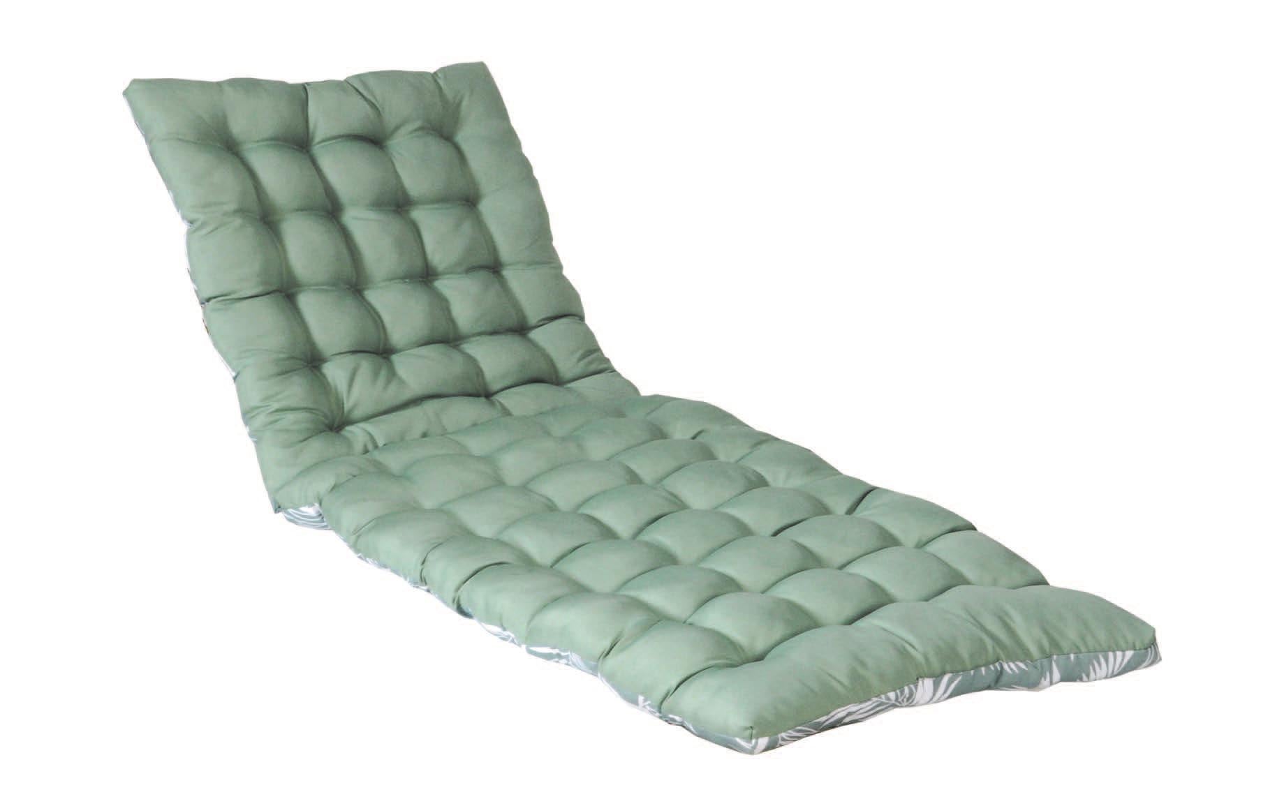 Coussin matelassé bain de soleil, transat, en Tissu déperlant 190x60cm bicolore Imprimé Vert et Uni Vert, DYLREV - 4