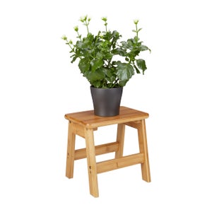 Tabouret Repose-Pieds En Bois De Noyer Naturel Relaxdays - Support Élégant Pour Plantes, Fleurs Et Plus, 25,5 X 29,5 X 22 Cm