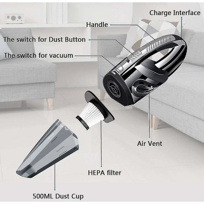 Puissant aspirateur à main sans fil portable 120 W 2200 mAh avec fonctionnalité humide et sèche - 2