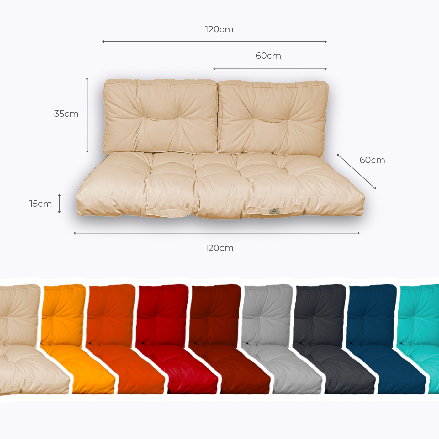 Coussins pour salon de jardin capitonné 120x60cm Beige - 5