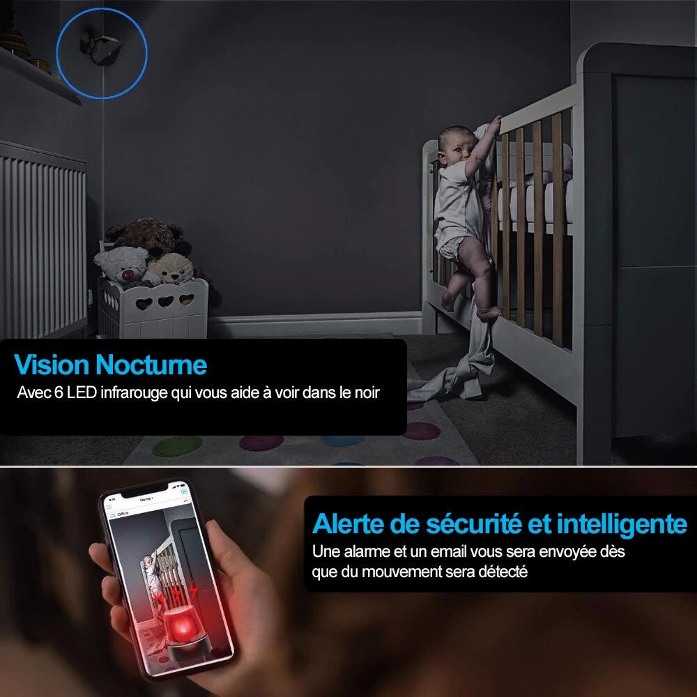 Mini caméra de surveillance IP Wifi H19 HD 30 fps capteur de mouvement et vision nocturne + Carte micro SD 64go - 5