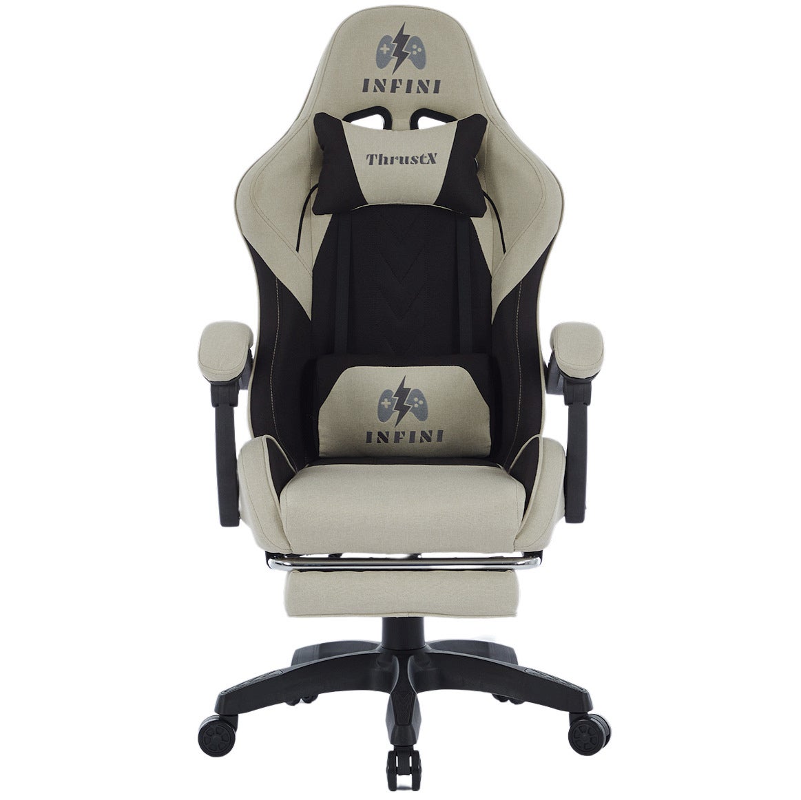 Fotel gamingowy z podnóżkiem oddychający ThrustX Black-Beige