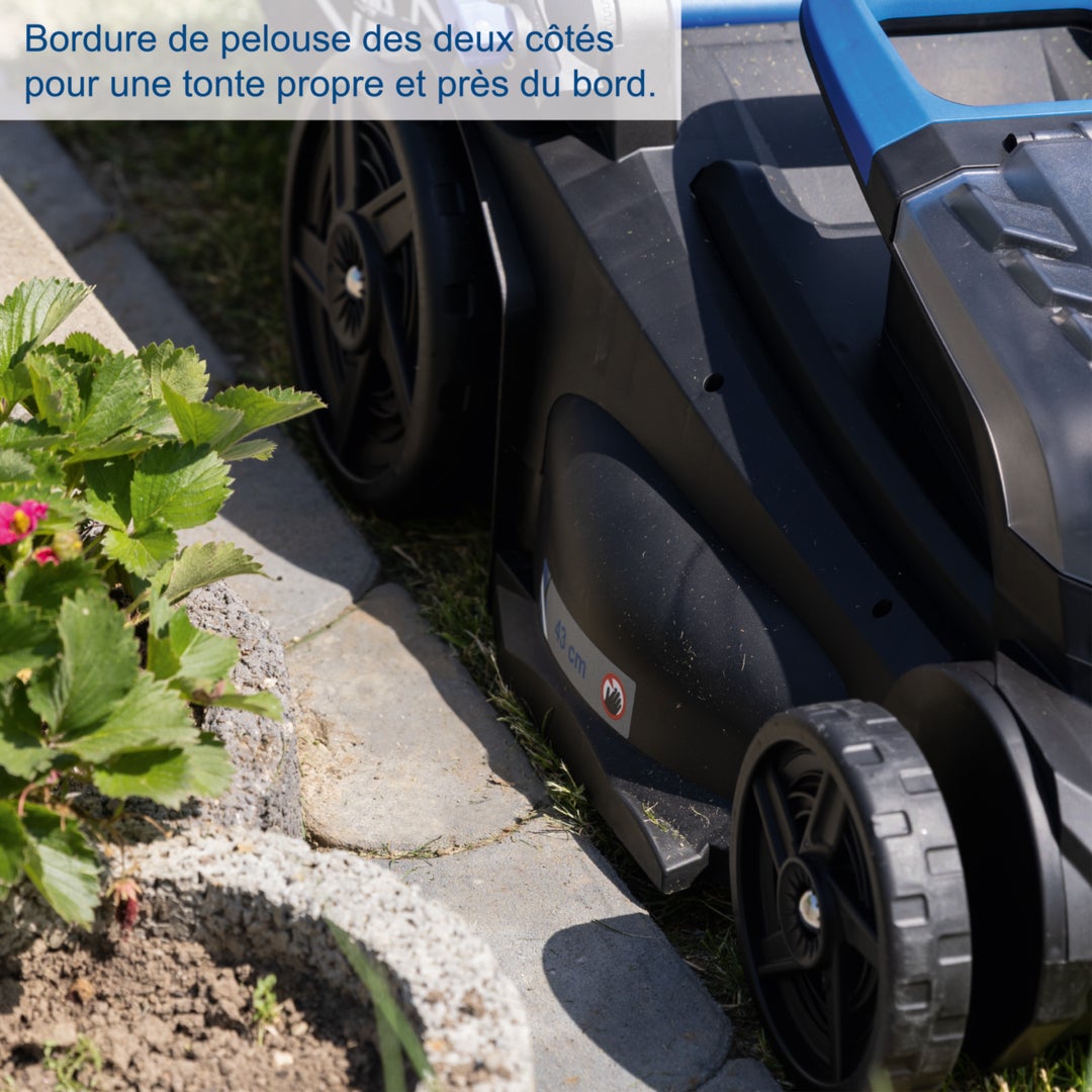Scheppach Tondeuse sans fil BC-MP430-X SET XL2 - largeur de coupe 43 cm - superficie 600-700 m² - bac 50L - 2 batteries 4Ah + chargeur double inclus - 7
