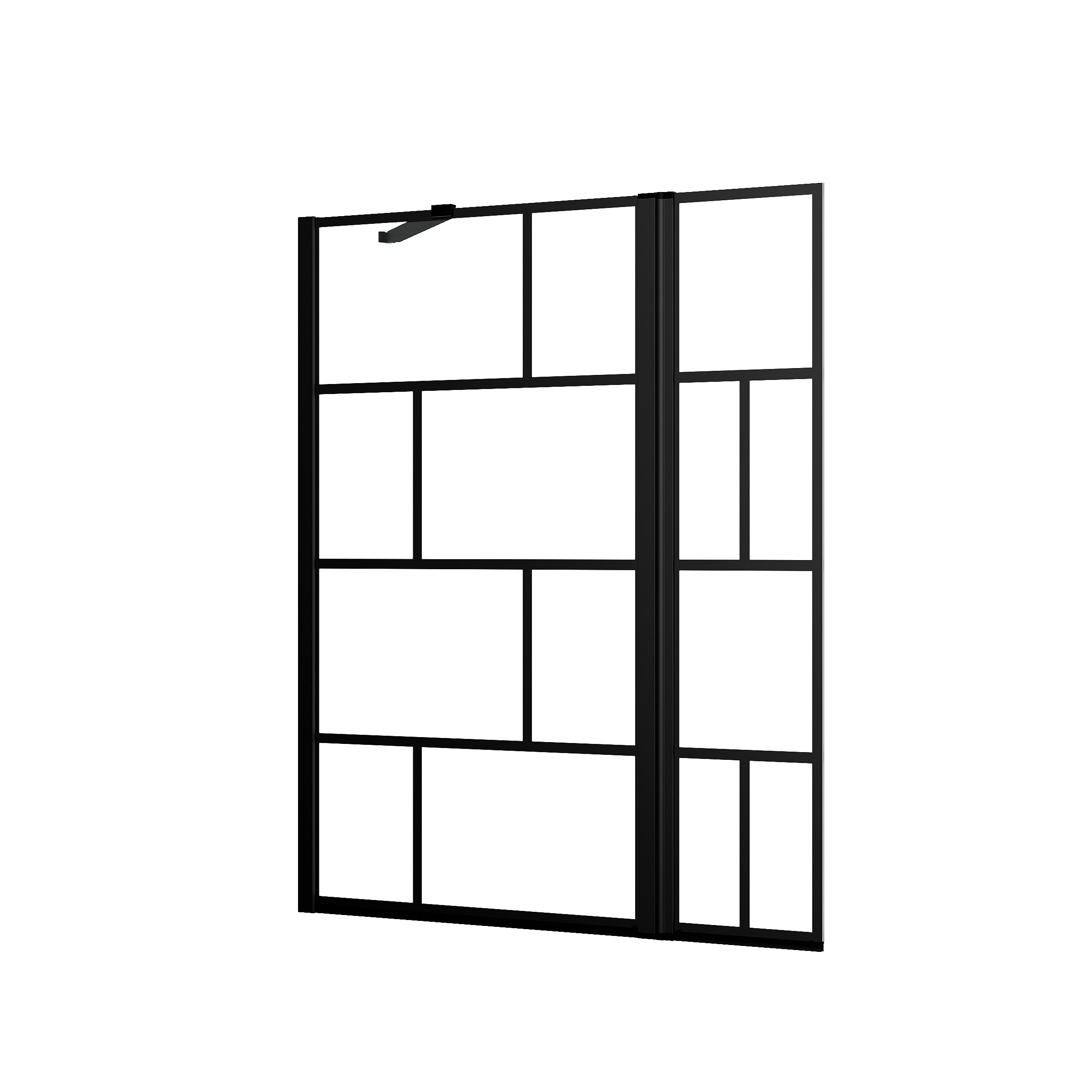 Pare baignoire avec volet pivotant - profile noir mat - 130x104 (HxL) - verre 5mm sérigraphié - 3