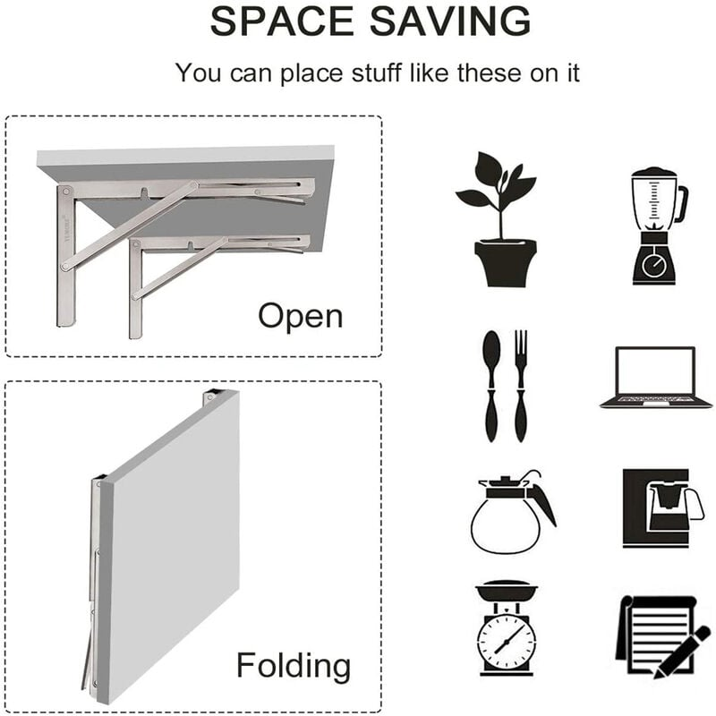 Support d'étagère pliable en acier inoxydable, 2 pièces, Support de Console pliable, étagère murale, capacité de charge 80kg - 250mm - 4