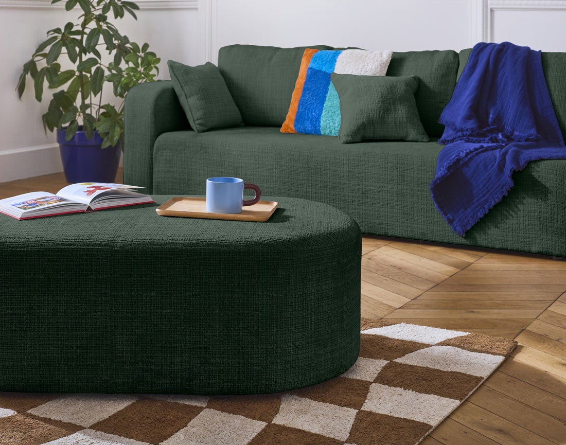 Canapé droit convertible 3 places avec coffre en velours texturé vert - MIRO - Best Mobilier - 5