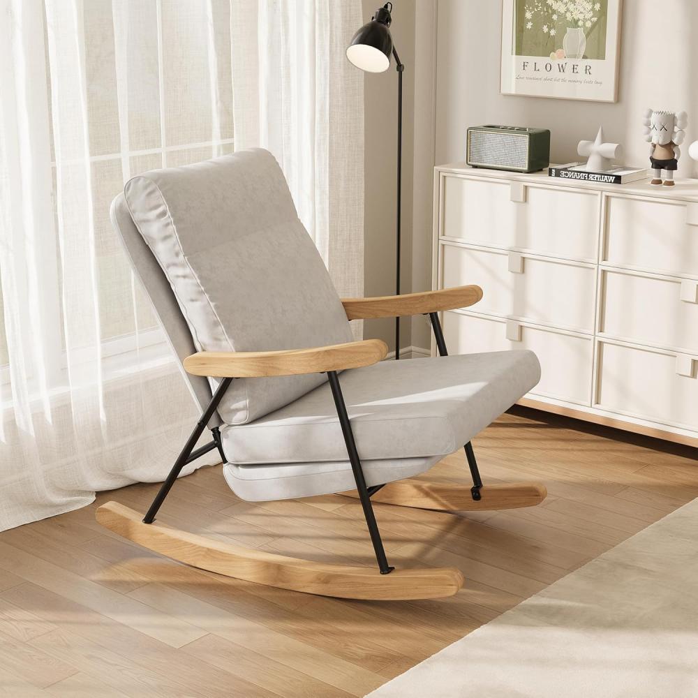 Chaise à bascule scandinave en lin ergonomique, bois massif et métal, fauteuil relax salon chambre. - 3
